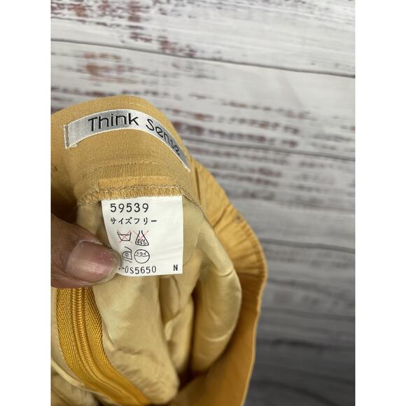 Think Sense Skirt Women's Size S Yellow Pleated Eyelet Lace Scalloped Hem Midi - Picture 5 of 8